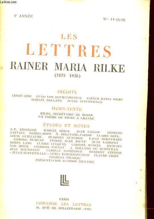 LES LETTRES RAINER MARIA RILKE (1875-1926) - 4 ANNEE - N 14-15-16