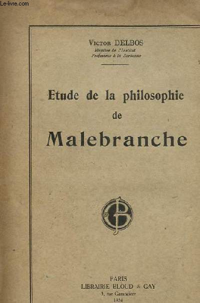 ETUDE DE LA PHILOSOPHIE DE MALEBRANCHE