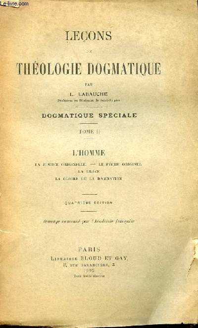 LECONS DE THEOLOGIE DOGMATIQUE TOME II