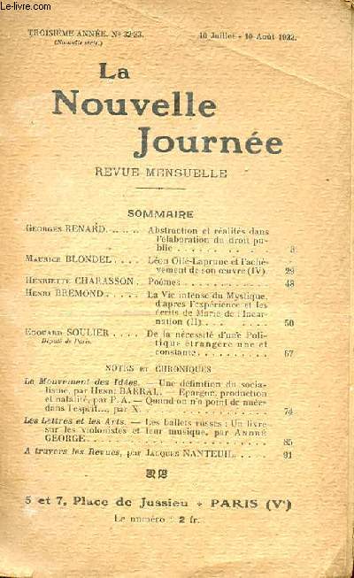 LA NOUVELLE JOURNEE, REVUE MENSUELLE