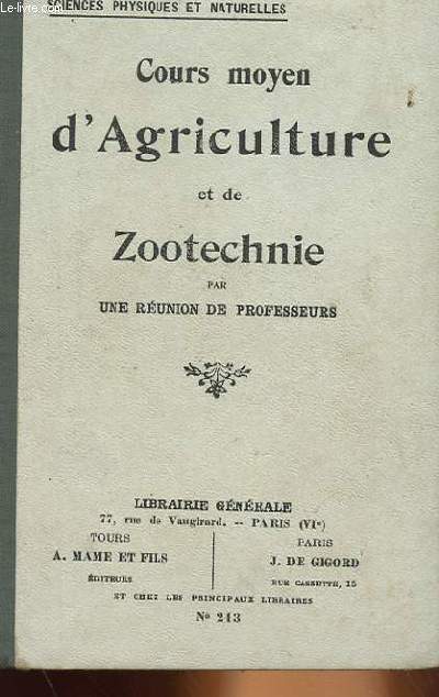 COURS ABREGE D'AGRICULTURE ET DE ZOOTECHNIE