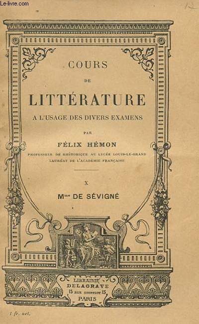 COURS DE LITTERATURE A L'USAGE DES DIVERS EXAMENS