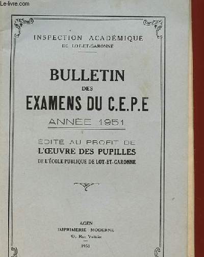 BULLETIN DES EXAMENS DU C.E.P.E.