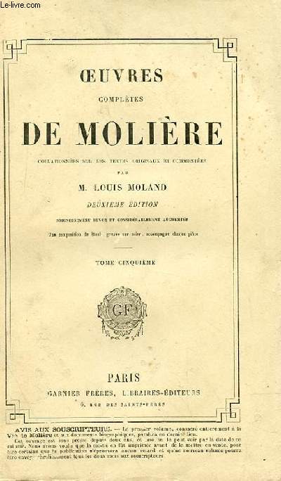 OEUVRES COMPLETES DE MOLIERE TOME 5