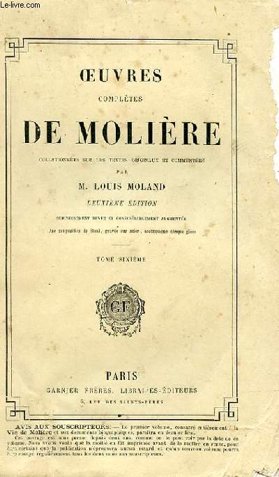 OEUVRES COMPLETES DE MOLIERE TOME 6