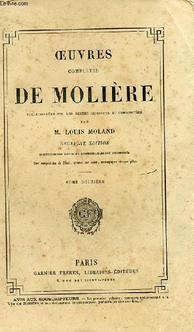 OEUVRES COMPLETES DE MOLIERE TOME 12