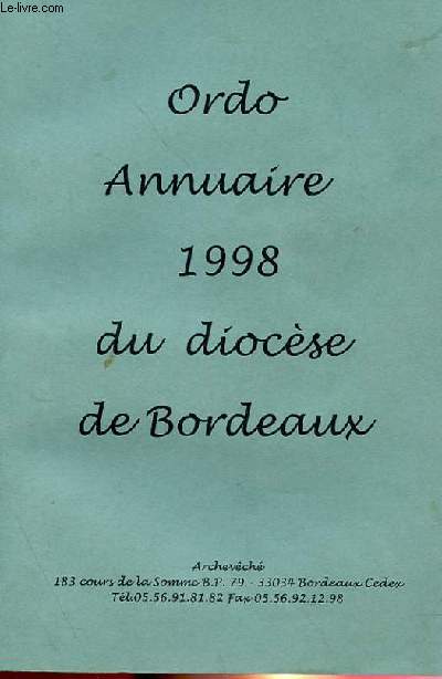 ORDO ANNUAIRE 1998 DU DIOCESE DE BORDEAUX