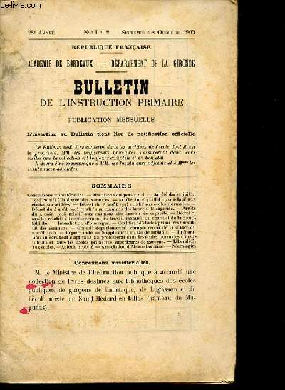 BULLETIN DE L'INSTRUCTION PRIMAIRE N 1 ET 2