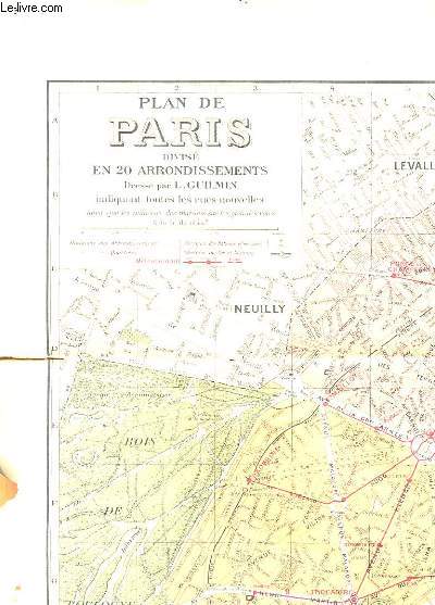 PLANS DE PARIS DIVISE EN 20 ARRONDISSEMENTS INDIQUANT TOUTES LES RUES NOUVELLES