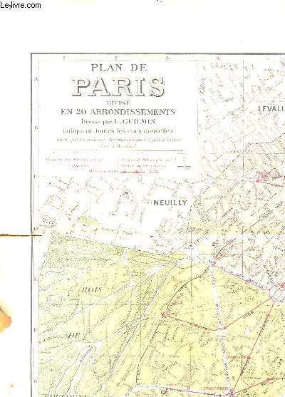 PLANS DE PARIS DIVISE EN 20 ARRONDISSEMENTS INDIQUANT TOUTES LES RUES NOUVELLES