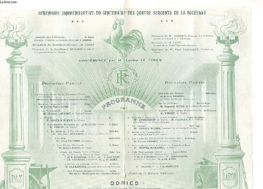 PROGRAMME DE LA CEREMONIE COMMEMORATIVE PALAIS DU TROCADERO 1ER NOVEMBRE 1922 A 14H30.