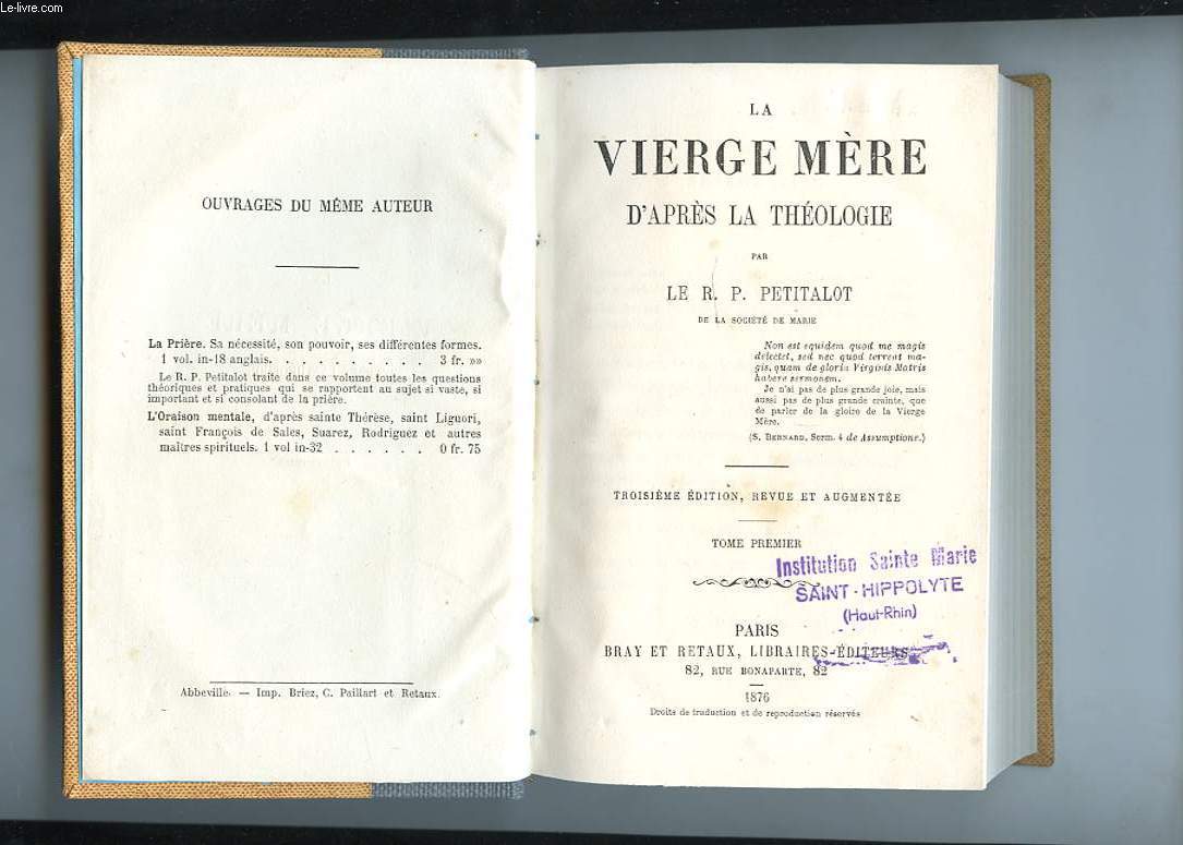 LA VIERGE MARIE D'APRES LA THEOLOGIE. TOME 1