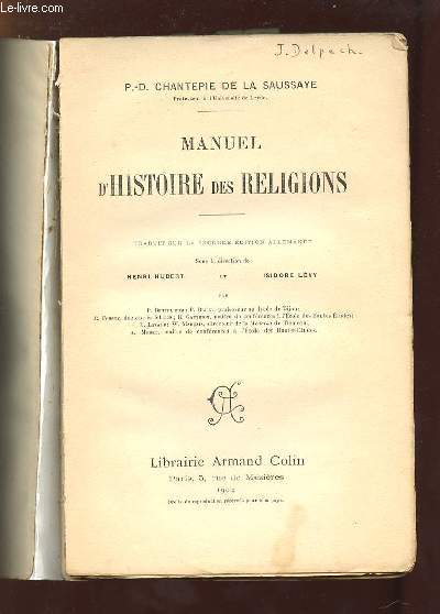 MANUEL D HISTOIRE DES RELIGIONS.