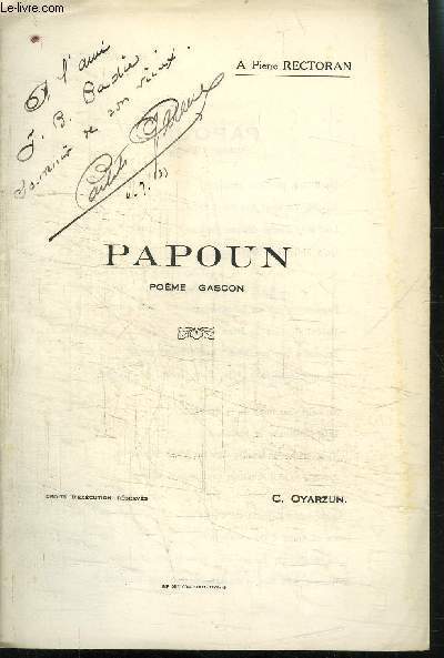 FEUILLET: PAPOUN- POEME GASCON / ENVOI DE L AUTEUR