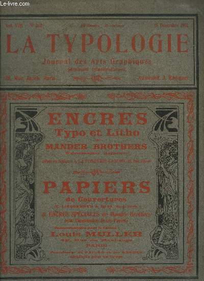 JOURNAL DES ARTS GRAPHIQUES- LA TYPOLOGIE - PARAISSANT TRIMESTRIELLEMENT - VOL. VIII- N362- 15 DECEMBRE 1902