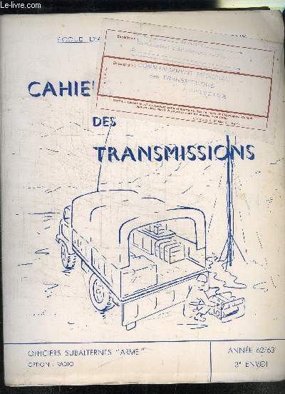 CAHIER DES TRANSMISSIONS- ANNEE 62/63- 3me ENVOI- OFFICIERS SUBALTERNES ARME- OPTION: RADIO