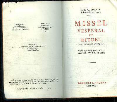 MISSEL VESPERAL ET RITUEL - EN GROS CARACTERES - TRADUCTIONS NOUVELLES PREFACE DU R.P. BOUYER