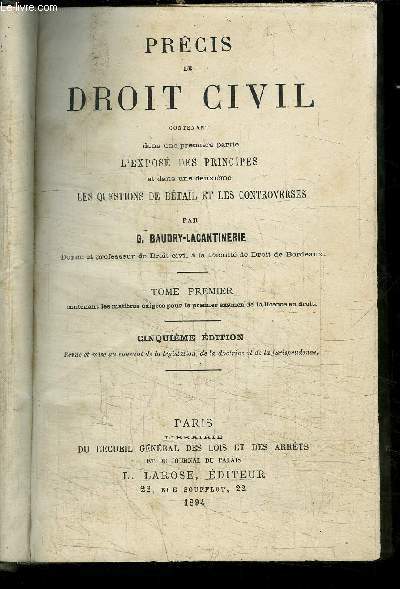 PRECIS DE DROIT CIVIL - 3 TOMES EN 3 VOLUMES