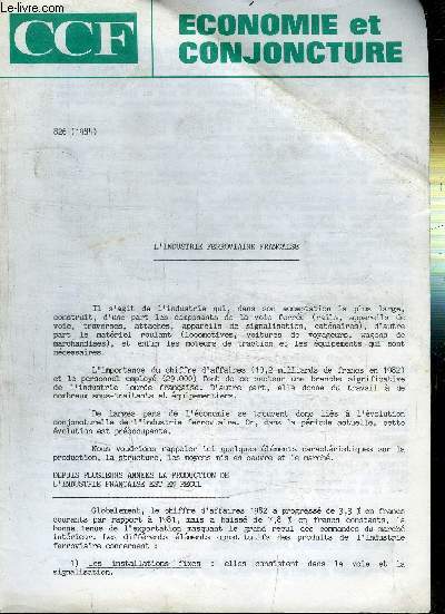 L'INDUSTRIE FERROVIAIRE FRANCAISE - ECONOMIE ET CONJONCTURE - CCF N826