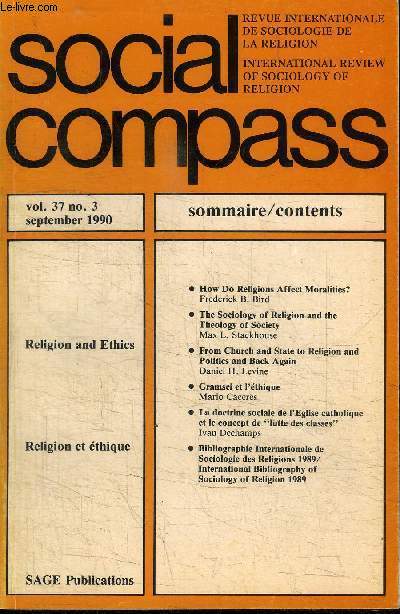 SOCIAL COMPASS VOLUME 37 N3 - Religion et thique, How do religions affect moralities ?, ...