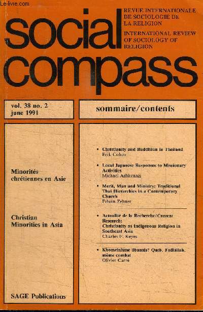 SOCIAL COMPASS VOLUME 38 N2 - Minorits chrtiennes en Asie, Christianity and Buddhism in Thailand, ...