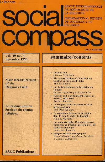 SOCIAL COMPASS VOLUME 40 N4 - La restructuration tatique du champ religieux