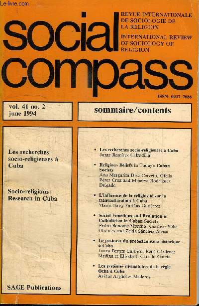 SOCIAL COMPASS VOLUME 41 N2 - Les recherches socio-religieuses  Cuba