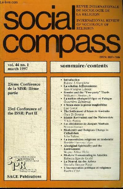 SOCIAL COMPASS VOLUME 44 N1 - 23eme Confrence de la SISR: IIeme partie