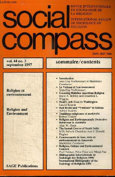 SOCIAL COMPASS VOLUME 44 N3 - Religion et environnement
