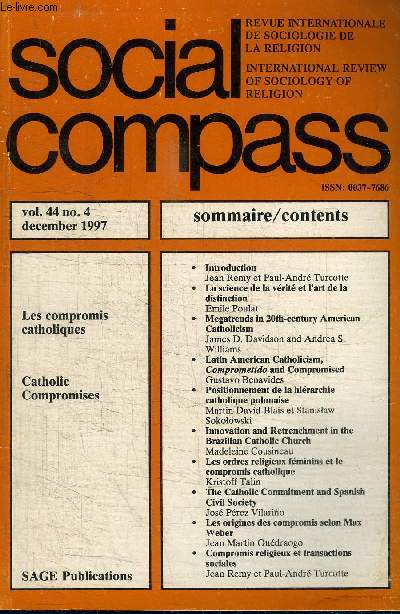 SOCIAL COMPASS VOLUME 44 N4 - Les compromis catholiques