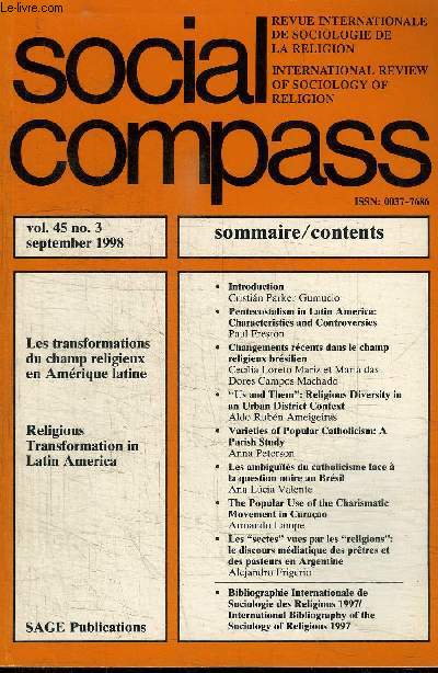 SOCIAL COMPASS VOLUME 45 N3 - Les transformations du champ religieux en Amrique Latine