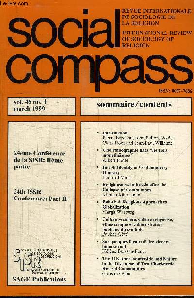 SOCIAL COMPASS VOLUME 46 N1 - 24eme Confrence de la SISR: IIeme partie