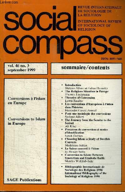 SOCIAL COMPASS VOLUME 46 N3 - Conversions  l'islam en Europe
