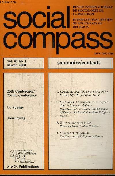 SOCIAL COMPASS VOLUME 47 N1 - 25eme Confrence : le voyage
