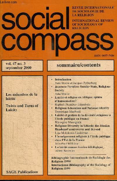 SOCIAL COMPASS VOLUME 47 N3 - Les mandres de la lacit
