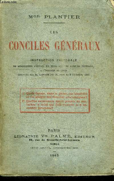 LES CONCILES GENERAUX - INSTRUCTION PASTORALE
