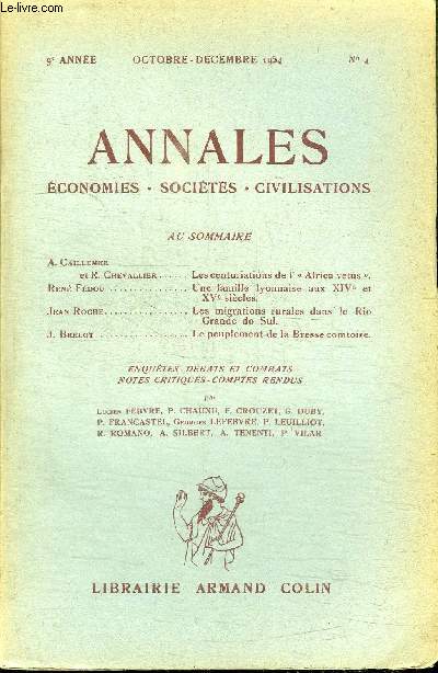 ANNALES - ECONOMIES, SOCIETES, CIVILISATIONS N4 OCTOBRE-DECEMBRE 1954 - Les centuriations de l'