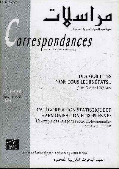 CORRESPONDANCES N64-65 - Des mobilits dans tous leurs tats, catgorisation statistique et harmonisation europenne, ...