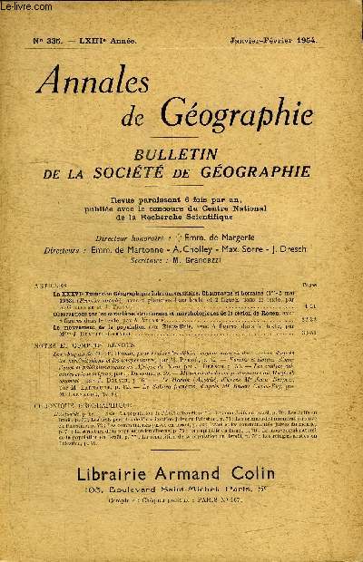 ANNALES DE GEOGRAPHIE N335 - Observations sur les caractres structuraux et morphologiques de la rgion de Rouen, le mouvement de la population aux Etats-Unis, ...