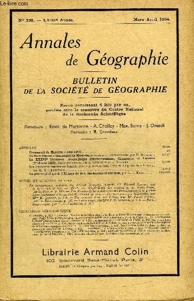 ANNALES DE GEOGRAPHIE N336 - La vie et l'oeuvre d'Emmanuel de Margerie, les transports routiers en France, ...