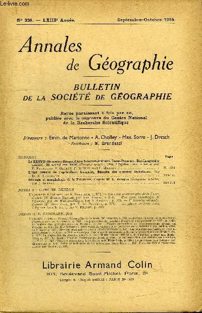 ANNALES DE GEOGRAPHIE N339 - L'tat prsent de l'agriculture franaise, examen des donnes statistiques, ...