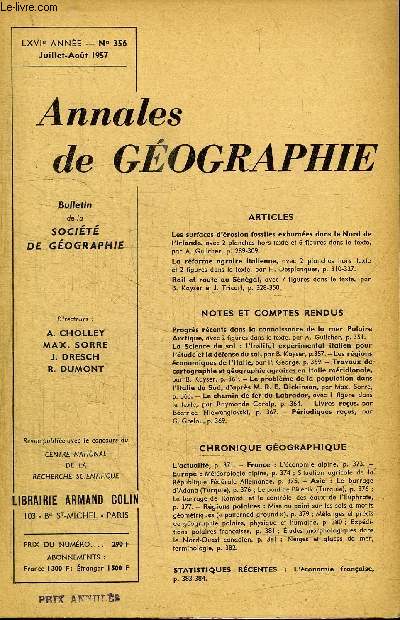 ANNALES DE GEOGRAPHIE N356 - Les surfaces d'rosion fossiles exhumes dans le Nord de l'Irlande, la rforme agraire italienne, ...