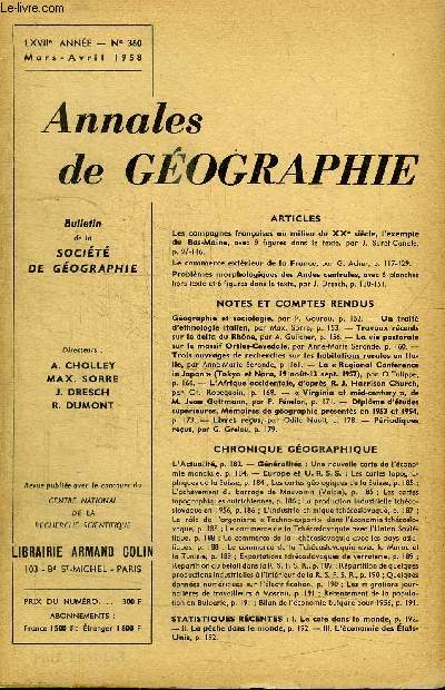 ANNALES DE GEOGRAPHIE N360 - Les campagnes franaises au milieu du XXe sicle, le commerce extrieur de la France, ...