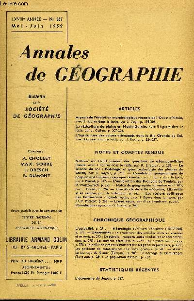ANNALES DE GEOGRAPHIE N367 - Aspects de l'volution morphologique rcente de l'Ouest africain, la riziculture de plaine en Haute-Guine, ...