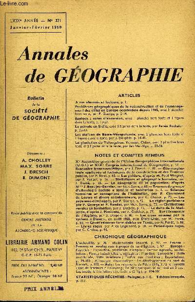 ANNALES DE GEOGRAPHIE N371 - Rostock : notes d'excursion, le ptrole en Sicile, les Ma'dan de Basse-Msopotamie, ...