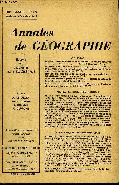 ANNALES DE GEOGRAPHIE N375 - Relations entre le dbit et la superficie des bassins fluviaux, la rpartition des actionnaires de la parfumerie de Grasse, ...
