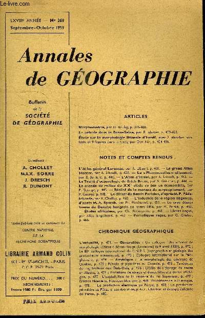 ANNALES DE GEOGRAPHIE N369 - Morphomtrie, le ptrole dans la Basse-Seine, tude sur la morphologie littorale d'Isral, ...