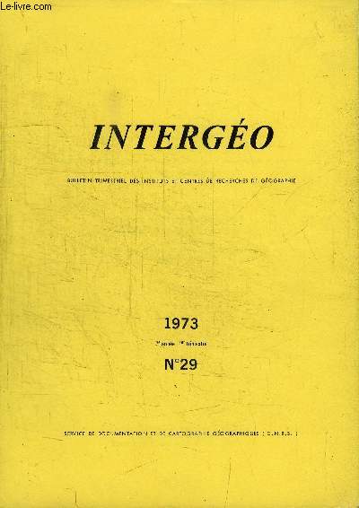 BULLETIN INTERGEO N29 - Etablissements ou un enseignement de gographie est dispens, thses publies ou soutenues en 1972, ...