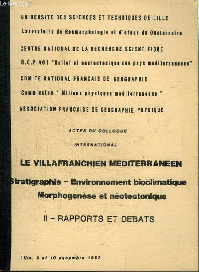 LE VILLAFRANCHIEN MEDITERRANEEN - RAPPORTS ET DEBATS