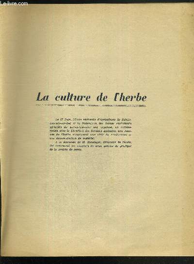 LA CULTURE DE L'HERBE